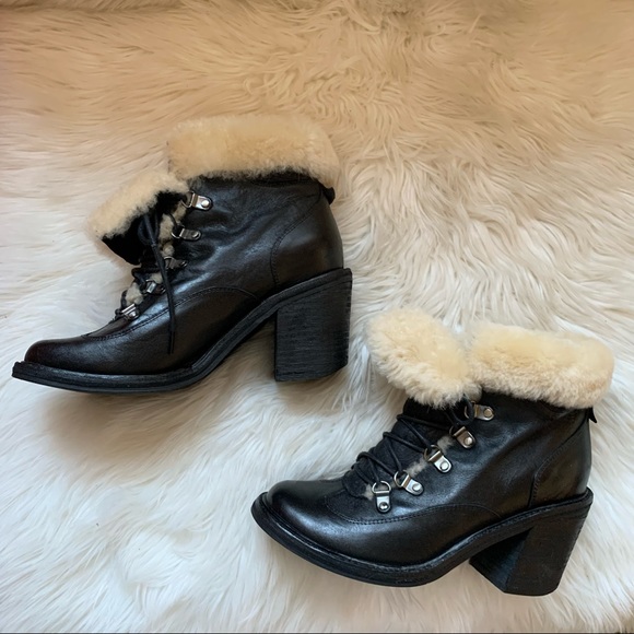 JEFFREY CAMPBELL Shearling Cuff Chunky Lace Up Leather Boots - Picture 5 of 13